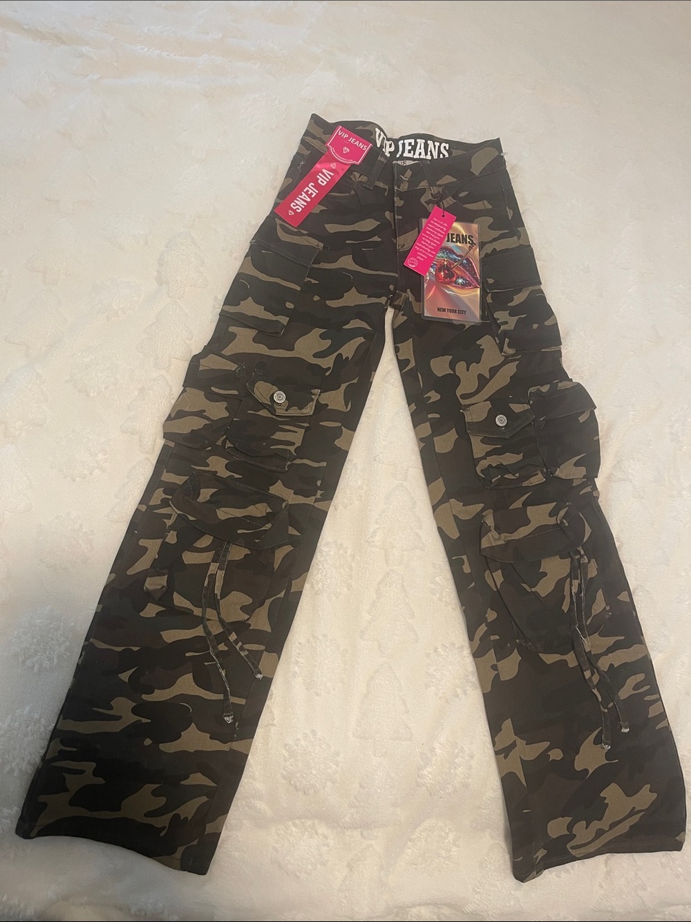 VIP Camouflage Flared Cargo Jeans - Green & Black New size 00